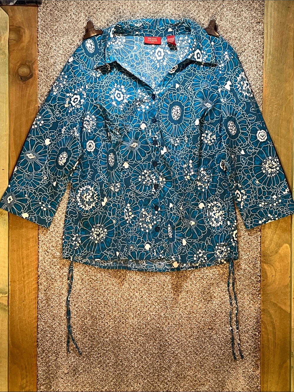 Valerie Stevens Teal Floral Button-Front Jacket